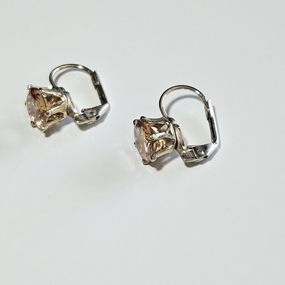 **Last Chance!!Final Sale** Gold Tone Champagne Colored Rhinestone Leverback Ear - Picture 7 of 8